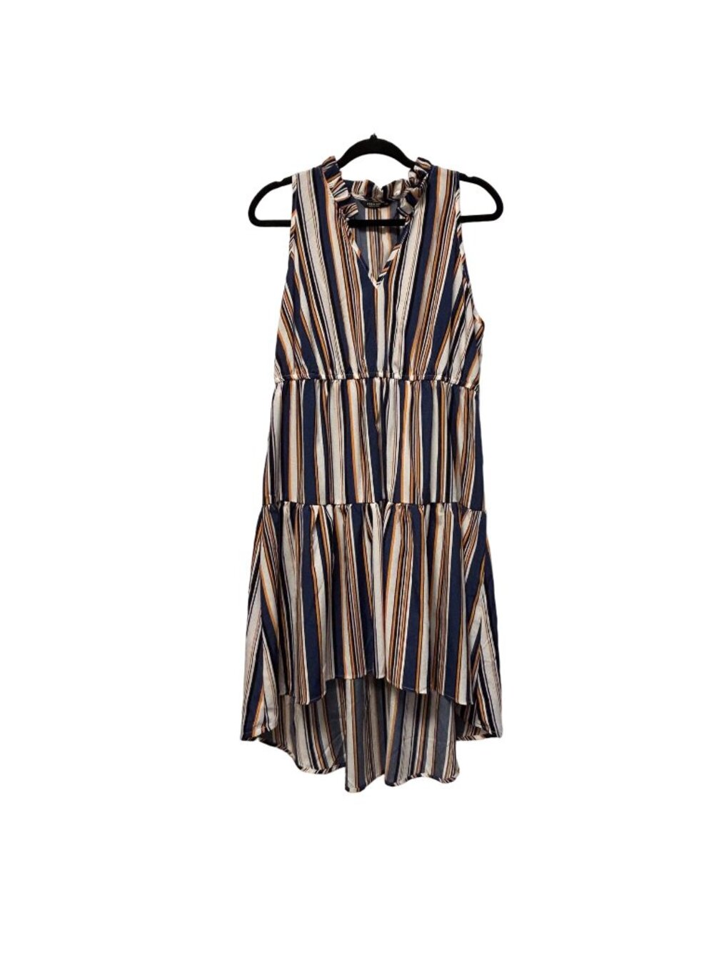 Shein Curve Sleeveless Striped High Low Dress Self Tie Belt Womens 1XL 1332